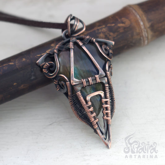 Steampunk copper wire wrapped necklace pic 1
