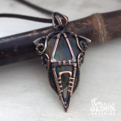 Plague doctor pendant, steampunk clothing, outlander jewelry, techwear accessories labradorite pendant, grunge jewelry 