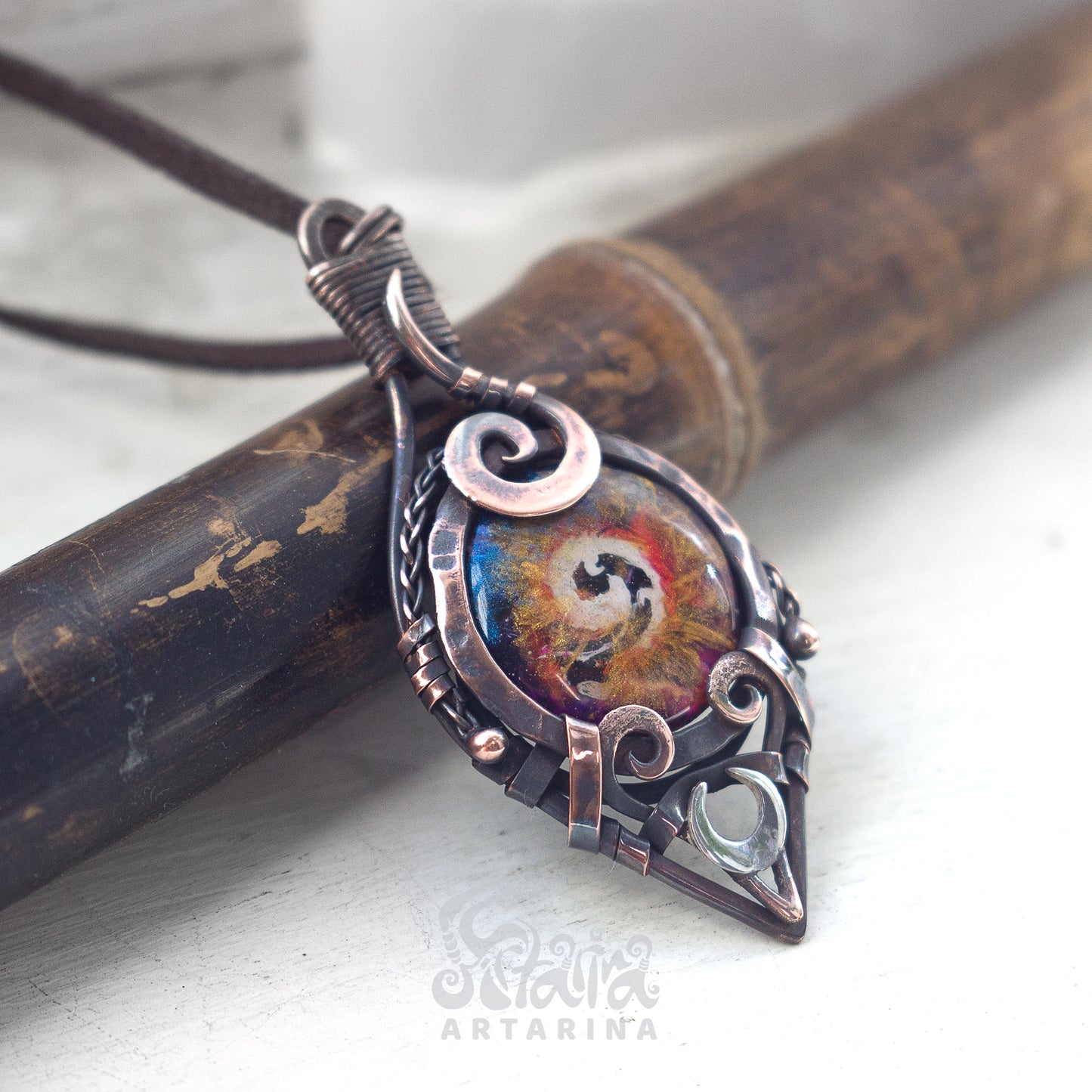 Cute hand painted dragon wire wrapped necklace pendant pic 3