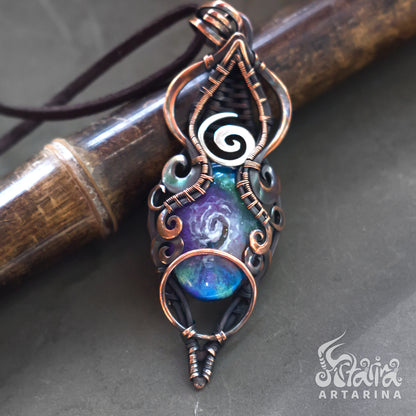 Talisman, spiritual copper necklace, spiral necklace, tree of life pendant, alchemy shaman goddess pendant  pic 1