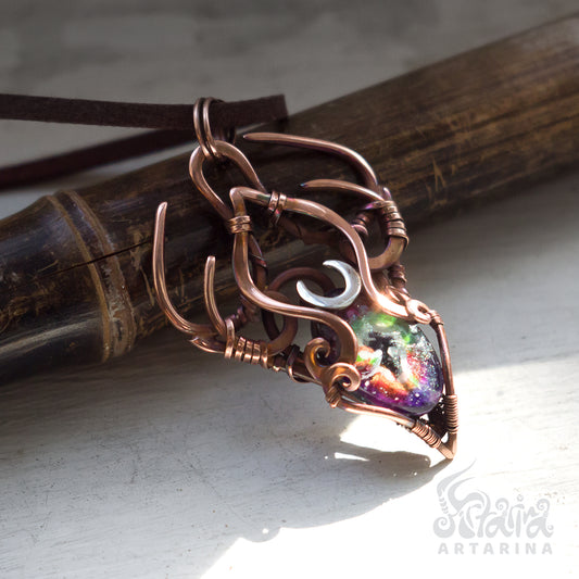 Baby dragon magical talisman necklace. magical colorful pendant. occult jewelry fairy necklace