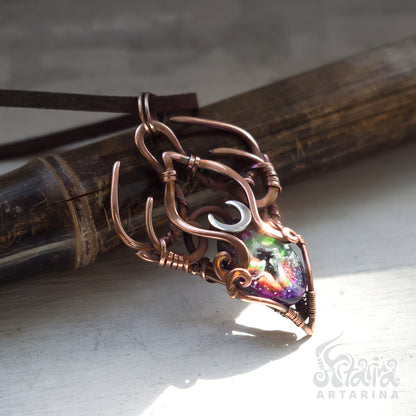 Baby dragon magical talisman necklace. magical colorful pendant. occult jewelry fairy necklace