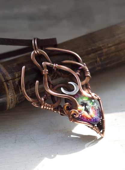 Baby dragon magical talisman necklace. magical colorful pendant. occult jewelry fairy necklace