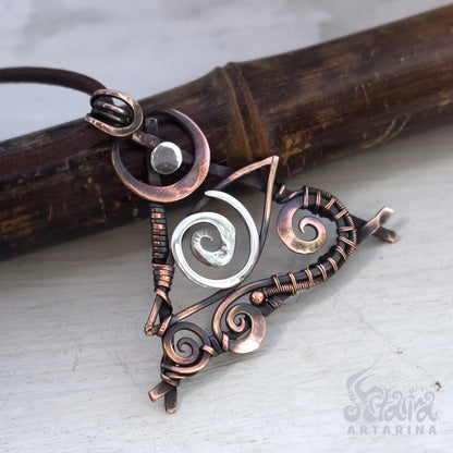 Wire wrapped third eye magical talisman necklace. Unique spiral wrework pendant