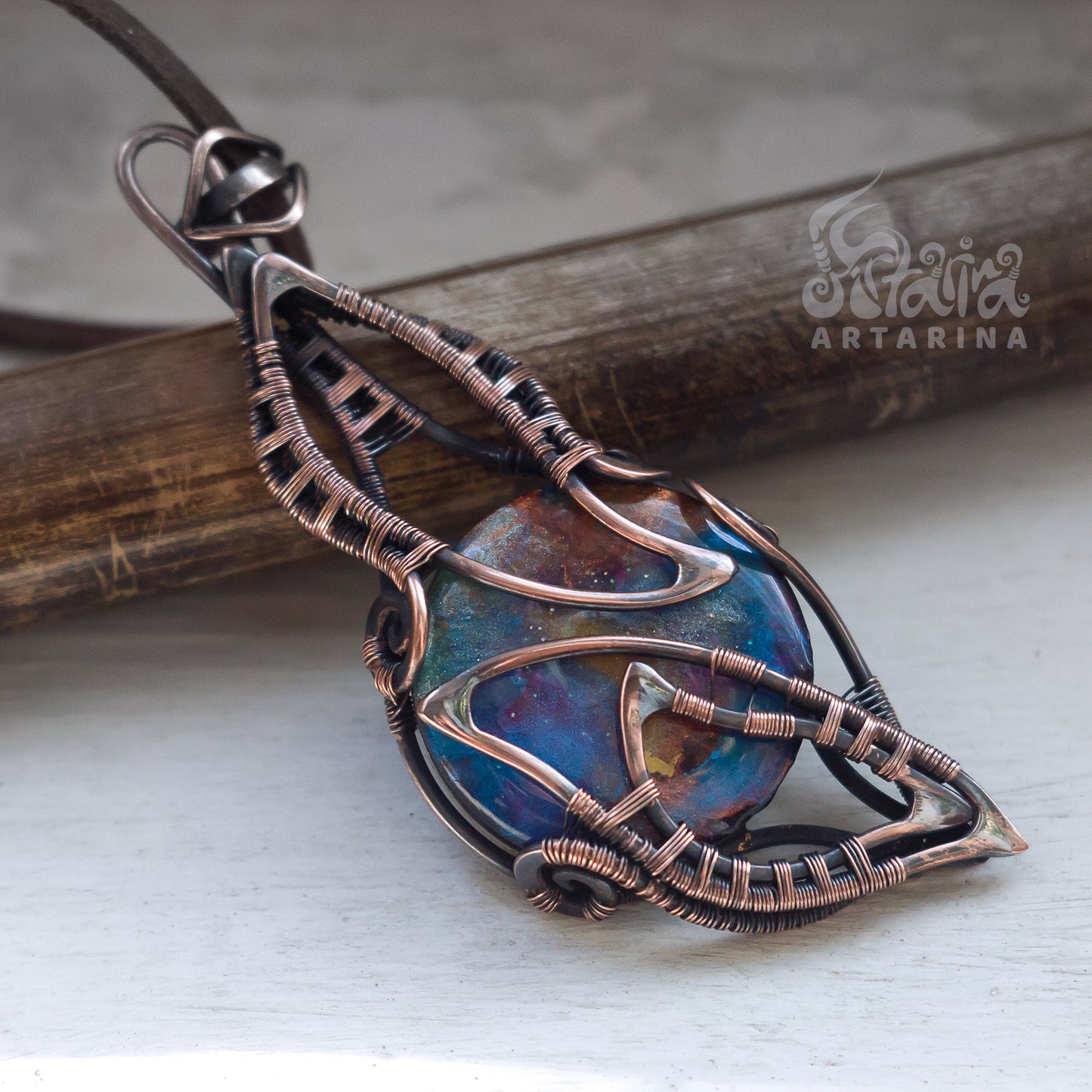 Unique fantasy handmade wire wrapped talisman necklace