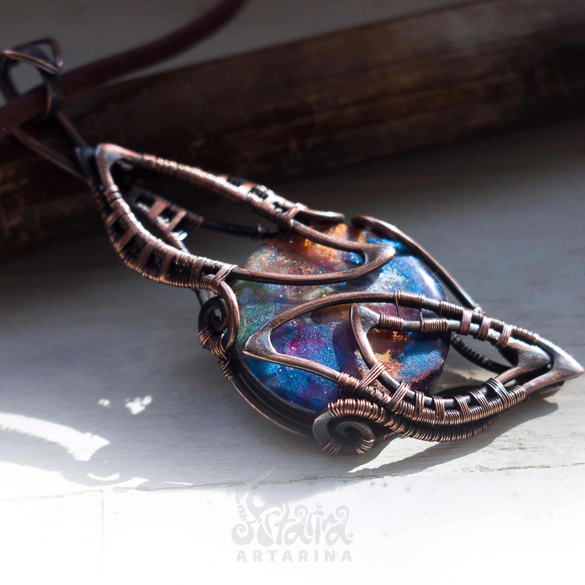 Unique fantasy handmade wire wrapped talisman necklace