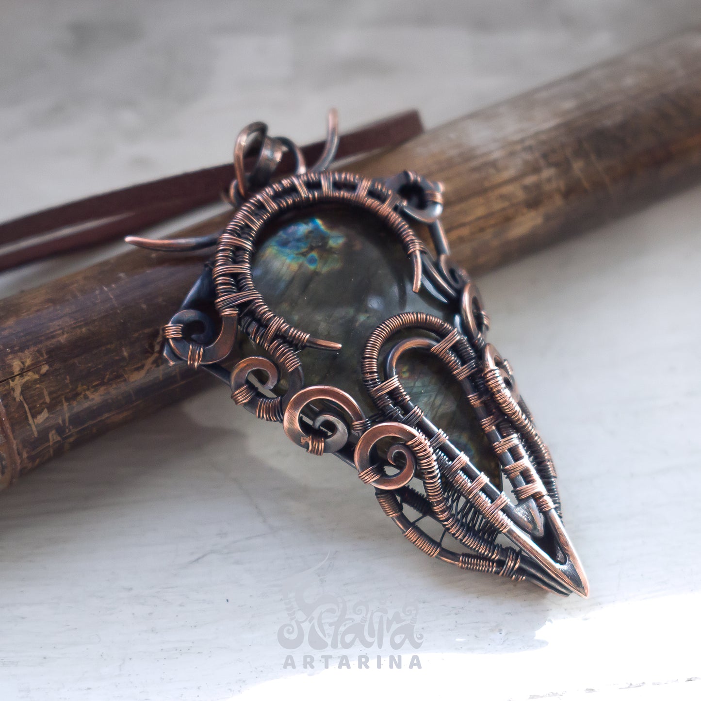 Spiritual witchy shamanic amulet. Unique labradorite bold big handcrafted necklace