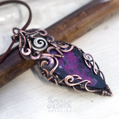 Space nebula stellar celestial jewelry pendant. Handmade unique necklace