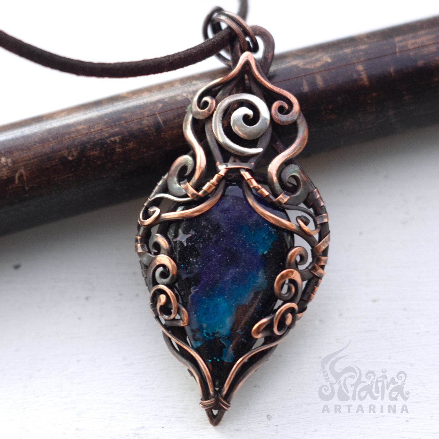 Fantasy fairy horns unique copper pendant