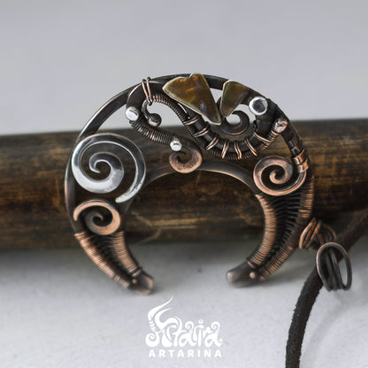 Wire wrap crescent moon sacred pendant