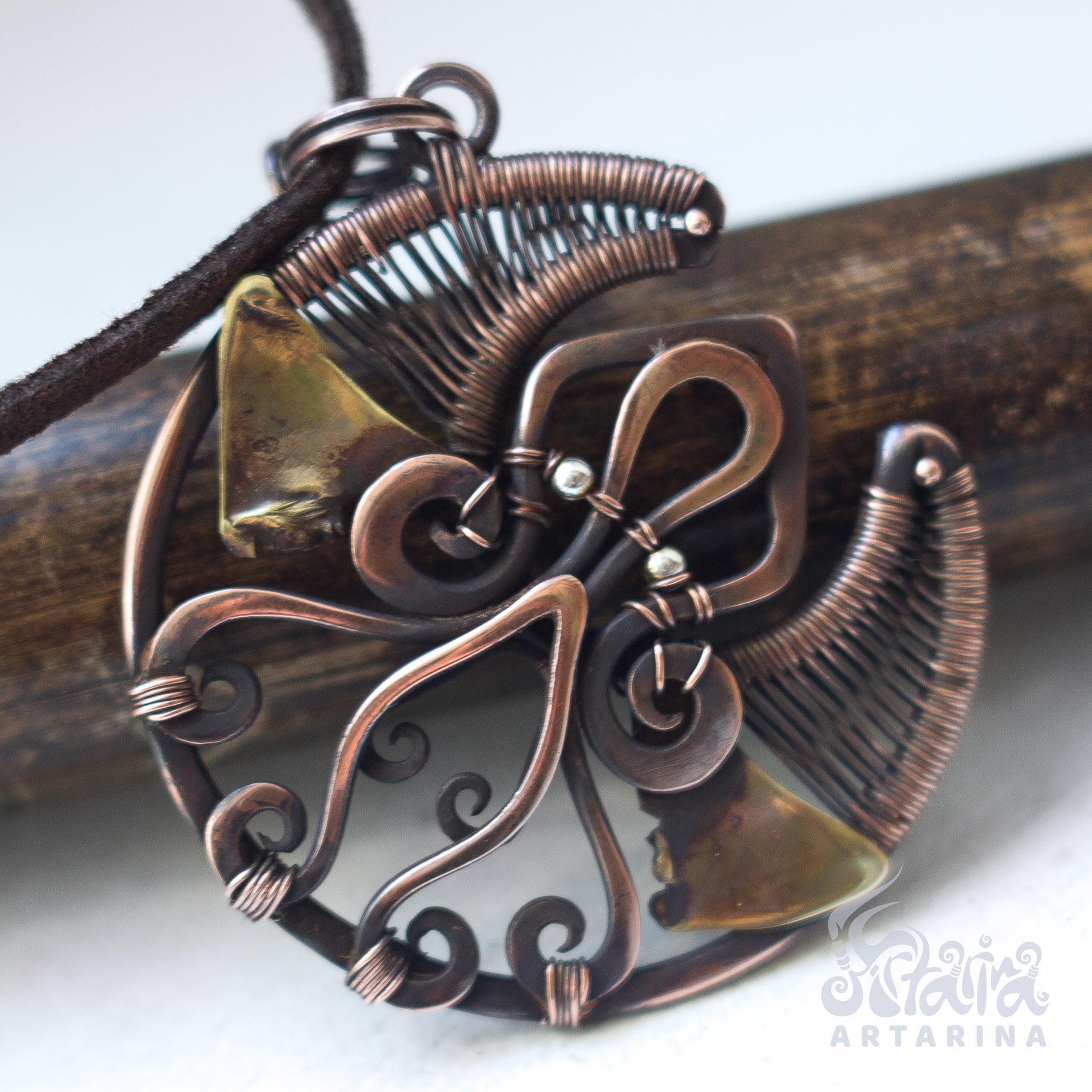 Cthulhu crescent moon necklace Wire wrapped unique sacred jewelry 