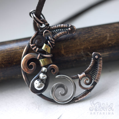 Wire wraped crescent half moon necklace