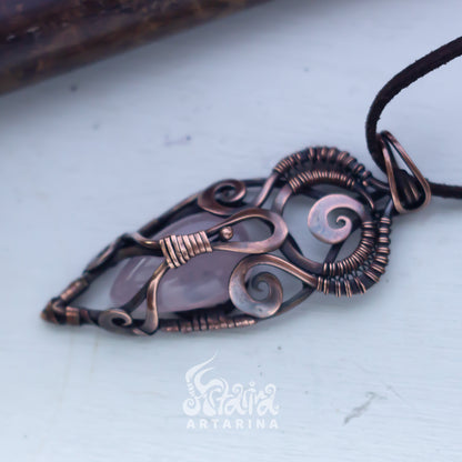 Rose quartz stone necklace. Magick handcrafted talisman