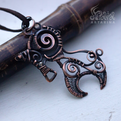Unicorn wire wrapped pendant. Antiqued punk jewelry.