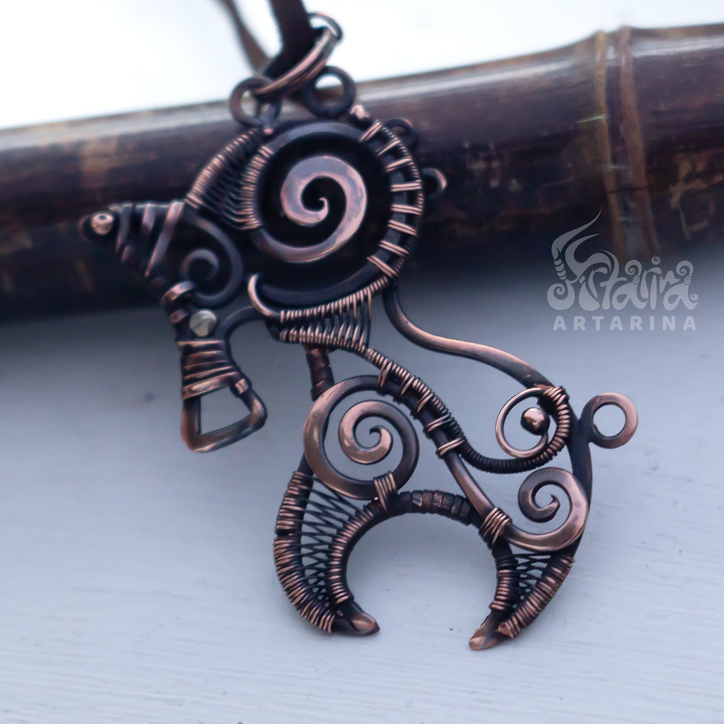 Unicorn wire wrapped pendant. Antiqued punk jewelry.