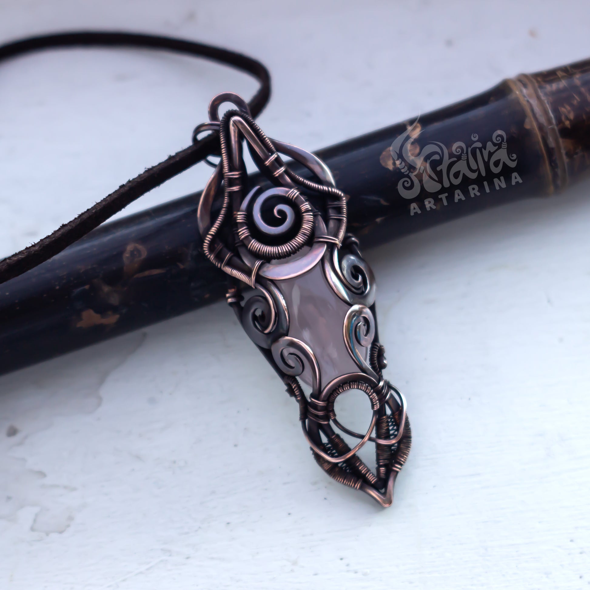 Rose quartz wirework necklace