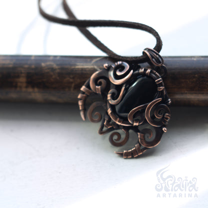 Ancient energy necklace. Shumerian babylon obsidian pendant