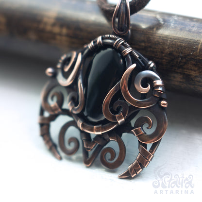 Ancient energy necklace. Shumerian babylon obsidian pendant