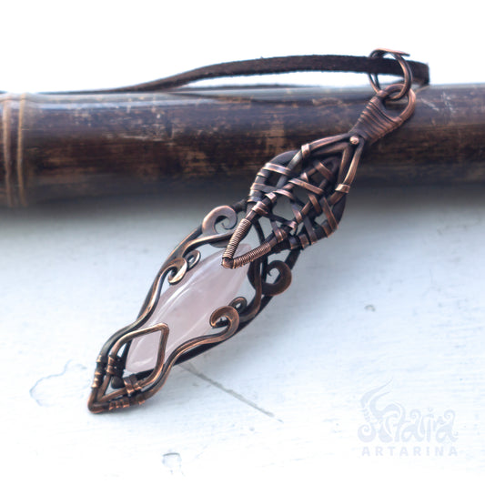 Rose quartz spirit companion necklace. Anunnaki aliens ancient pendant