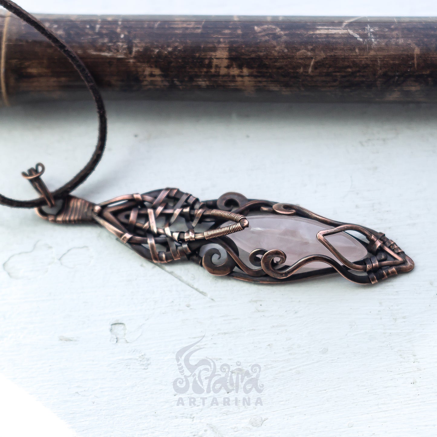 Rose quartz spirit companion necklace. Anunnaki aliens ancient pendant