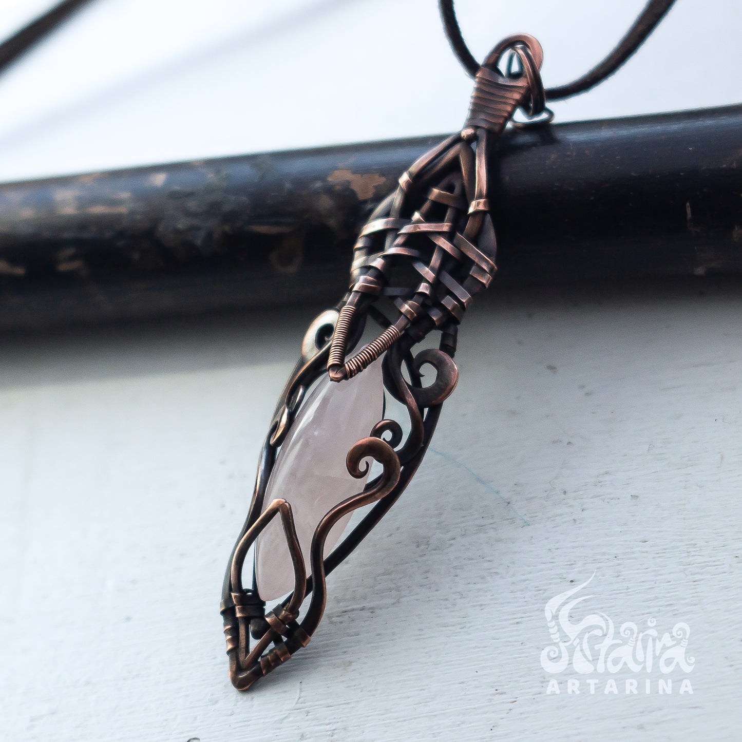 Rose quartz spirit companion necklace. Anunnaki aliens ancient pendant