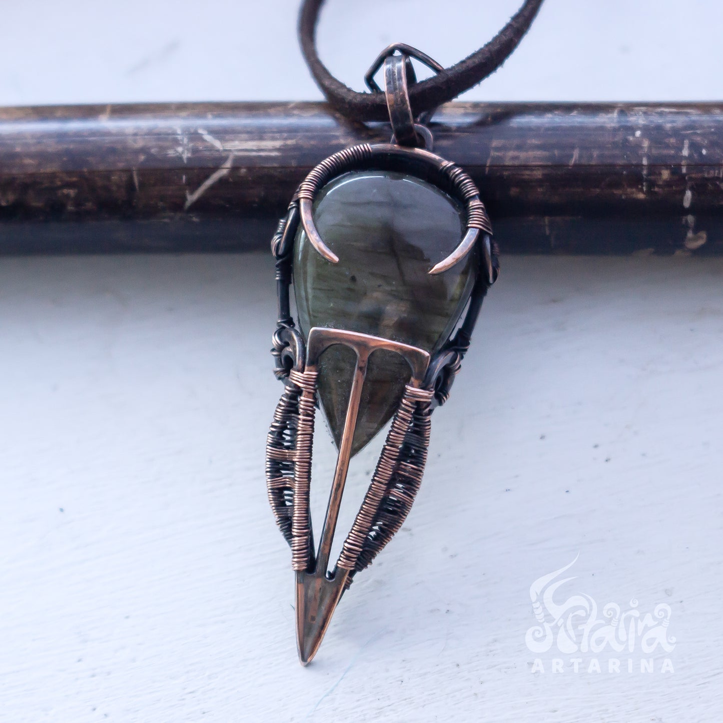 Mens steampunk patinated copper dune burning man pendant