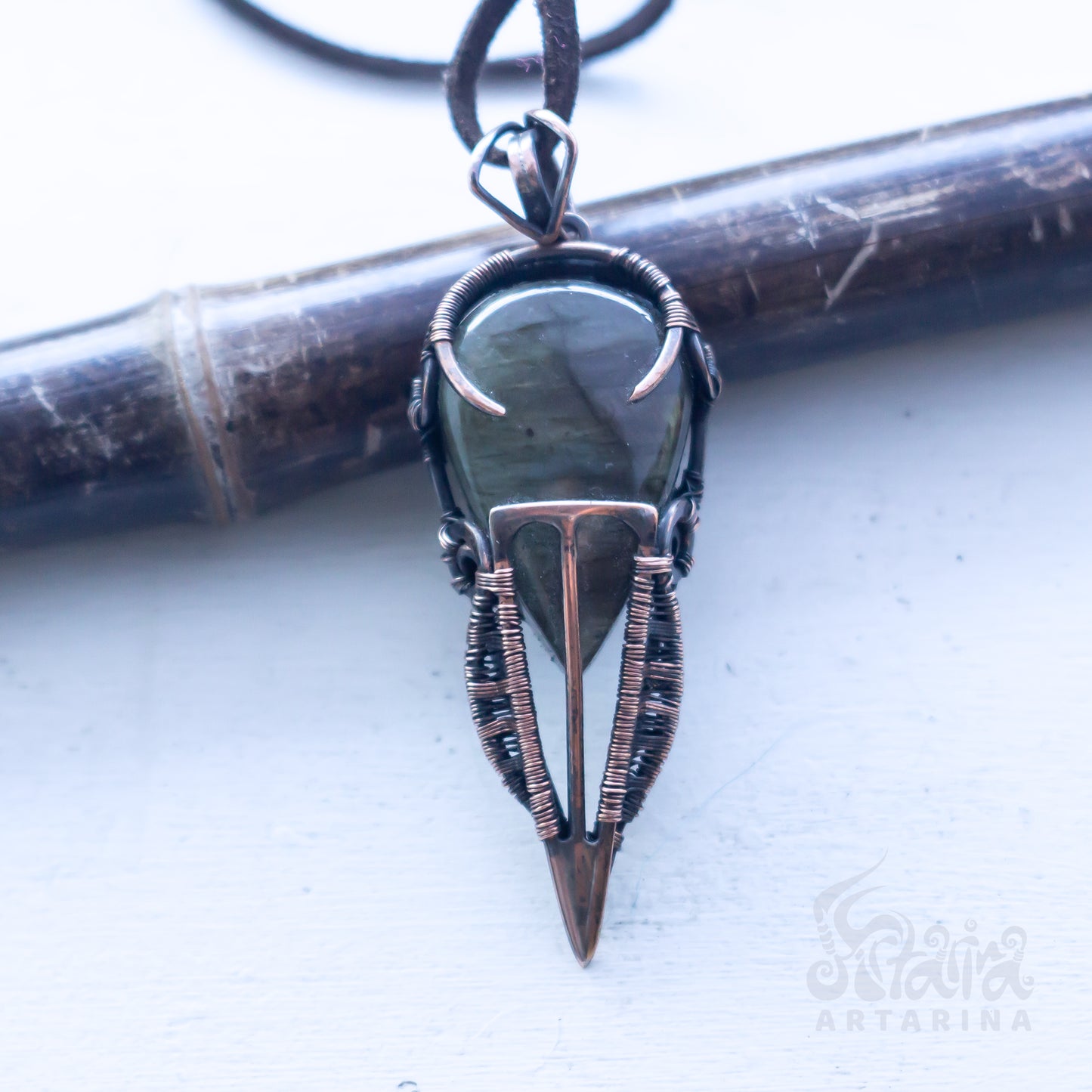 Mens steampunk patinated copper dune burning man pendant