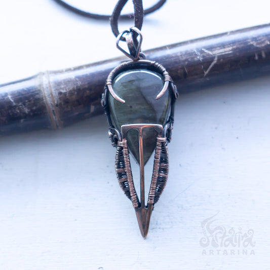 Mens steampunk patinated copper dune burning man pendant