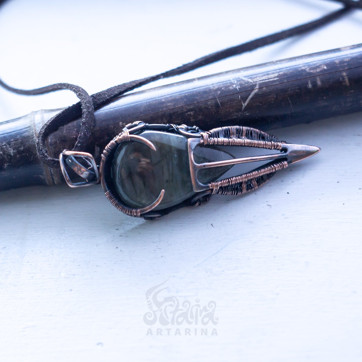 Mens steampunk patinated copper dune burning man pendant