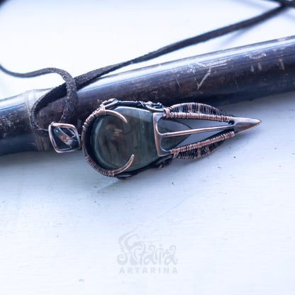 Mens steampunk patinated copper dune burning man pendant