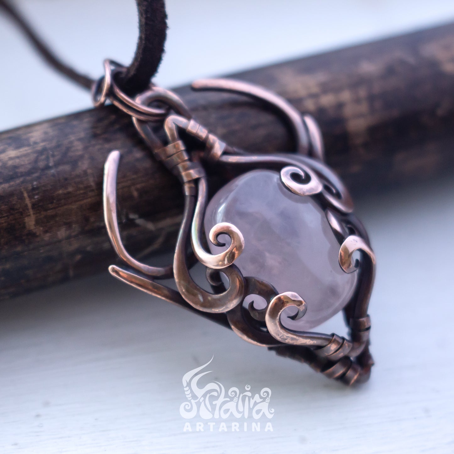 Rose quartz ancient shumer babylon style pendant