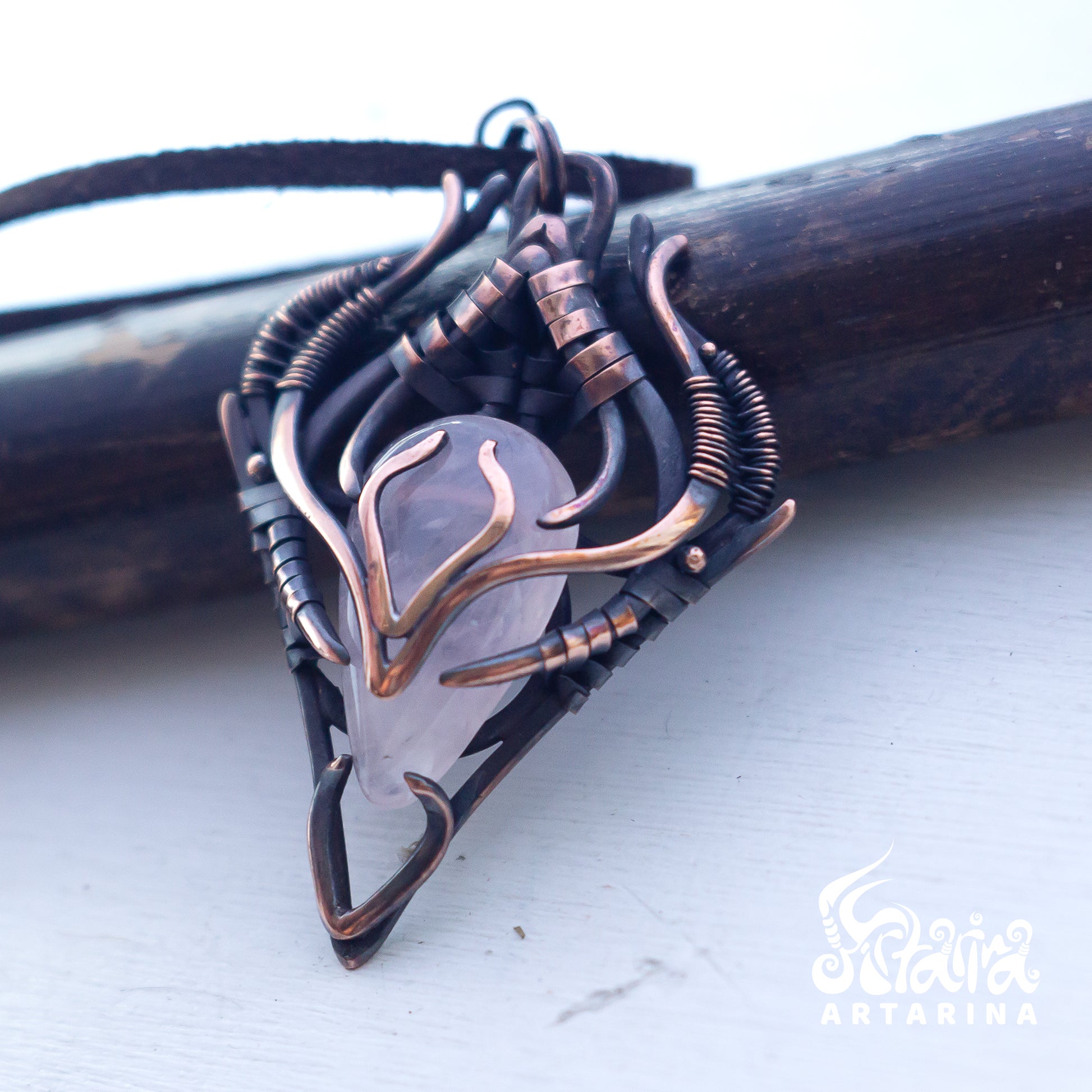 Rose quartz ancient babylon shumer style pendant