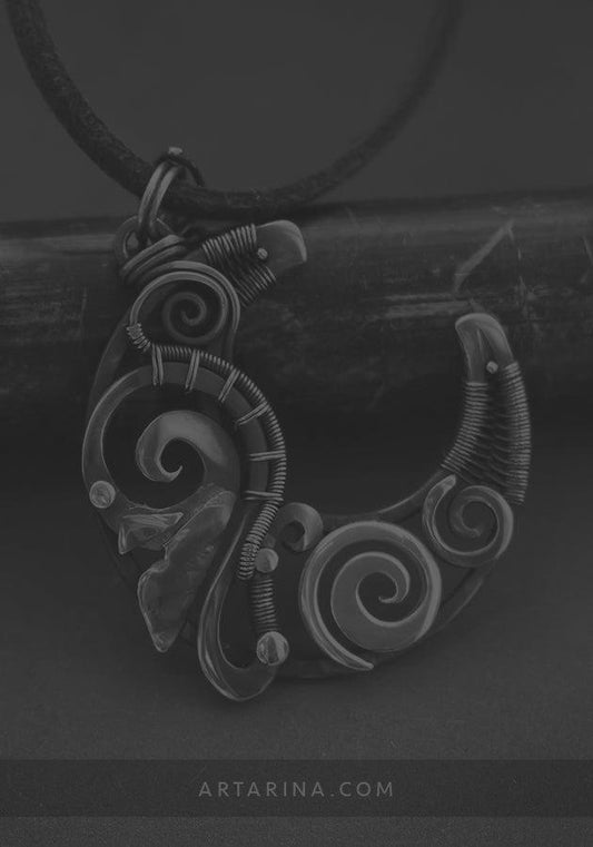 Wire wrap crescent moon pendant