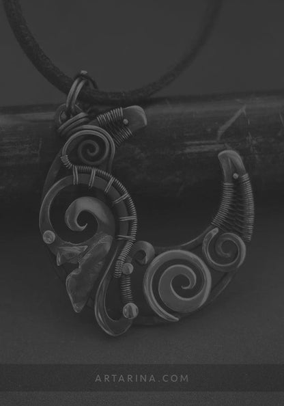 Wire wrap crescent moon pendant