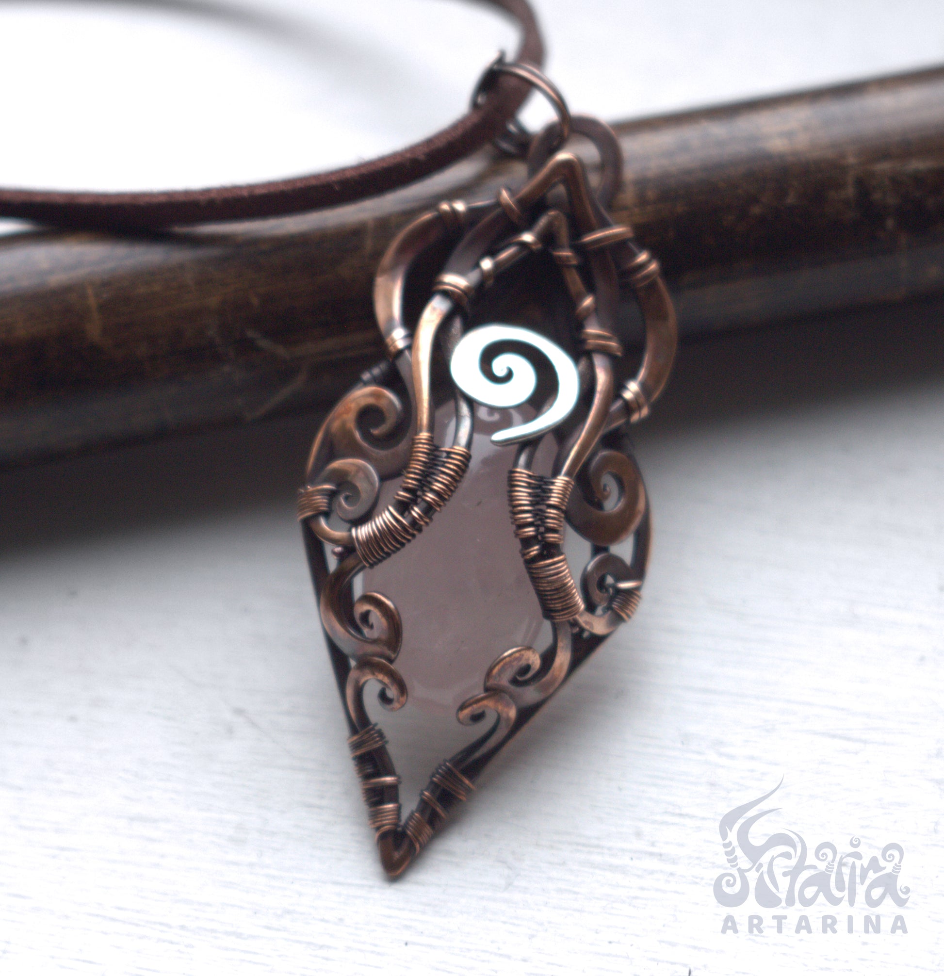 Rose quartz magic talisman wire wrapped unique necklace