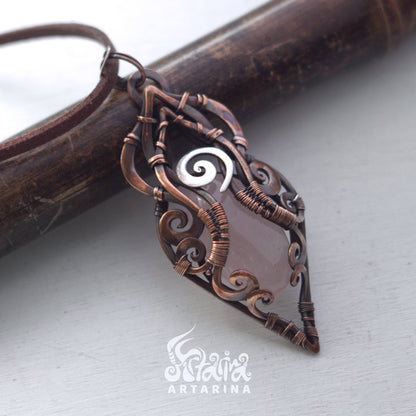 Rose quartz magic talisman wire wrapped unique necklace