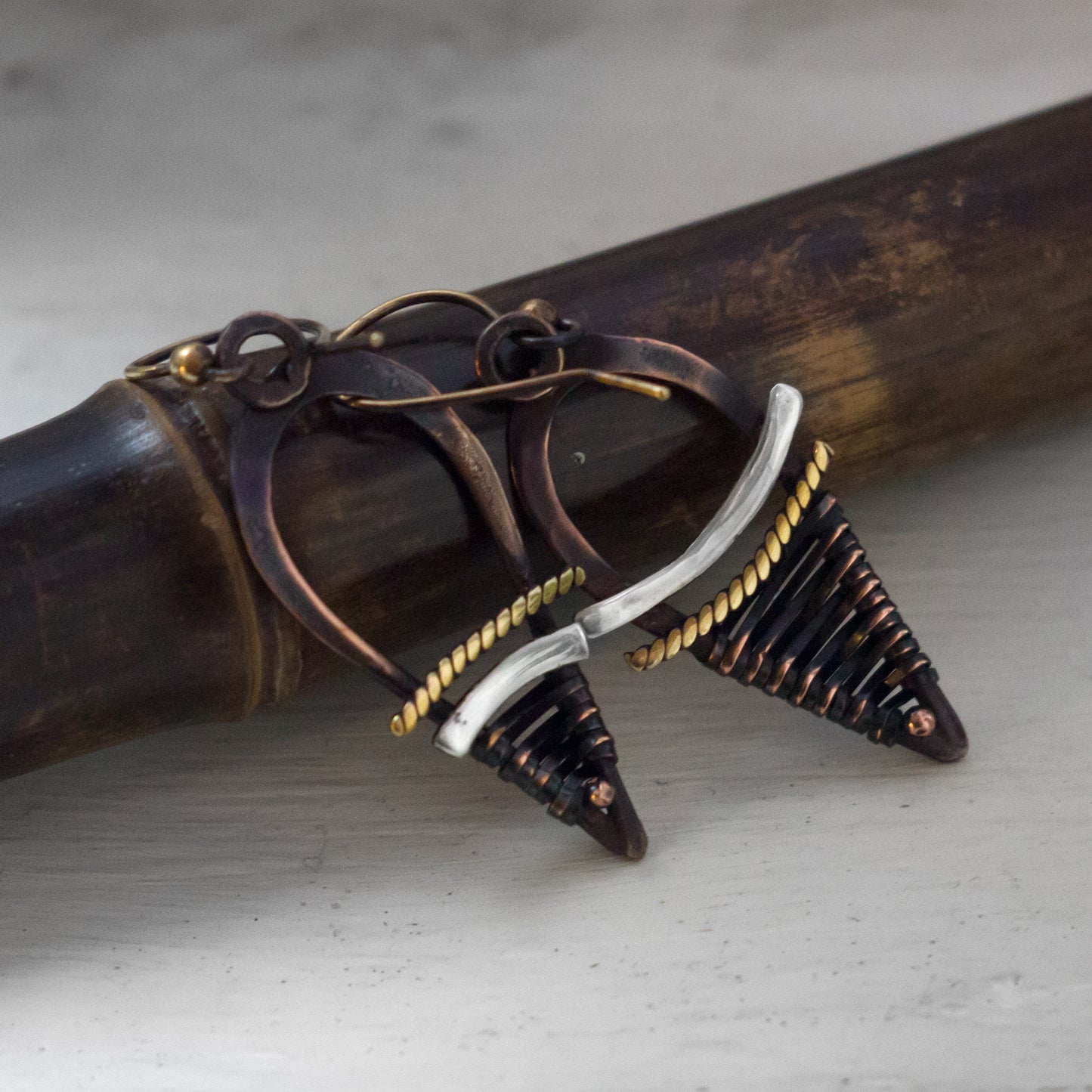 Teardrop handmade copper patinated earrings / Unique rustic jewelry