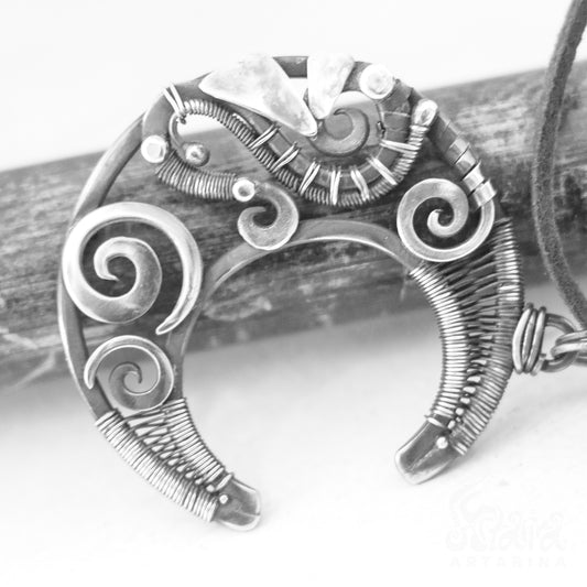 Wire wrap crescent moon sacred pendant