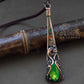 Long copper necklace with beautiful resin enamel pattern and green handcrafted resin cabochon.  pic 1