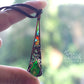 Long copper necklace with beautiful resin enamel pattern and green handcrafted resin cabochon.  pic 5