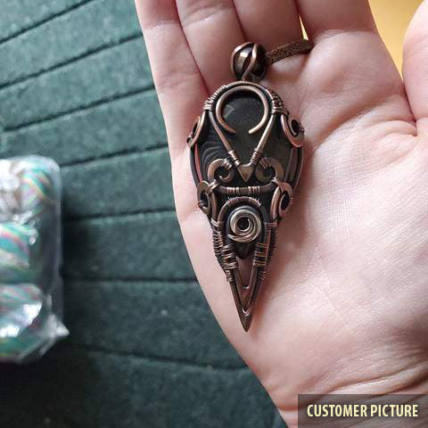Black agate copper wire wrapped pendant necklace