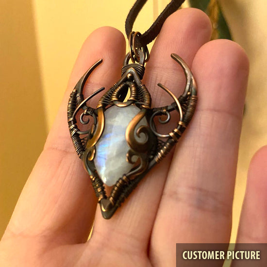 Copper wire wrapped necklace with natural moonstone