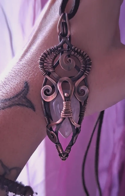 Rose quartz stone necklace. Magick handcrafted talisman