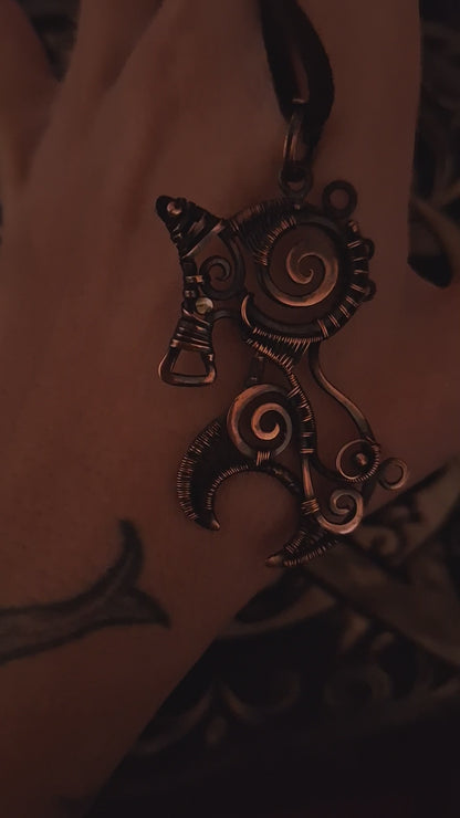 Unicorn wire wrapped pendant. Antiqued punk jewelry.