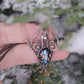 Blue sparkles stone wire wrapped pendant. Opal style fantasy necklace
