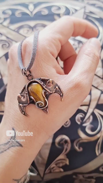Tiger's eye ancient art wire wrapped necklace