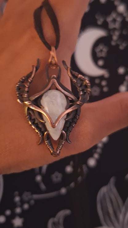 Moonstone ancient dragon pendant babylon shumer style necklace