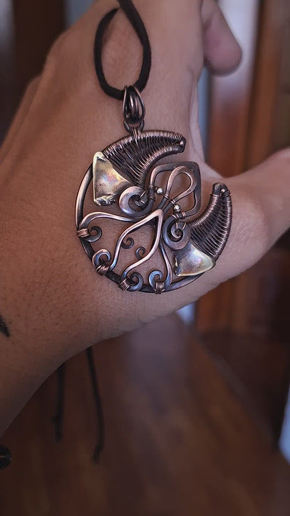 Cthulhu crescent moon necklace Wire wrapped unique sacred jewelry