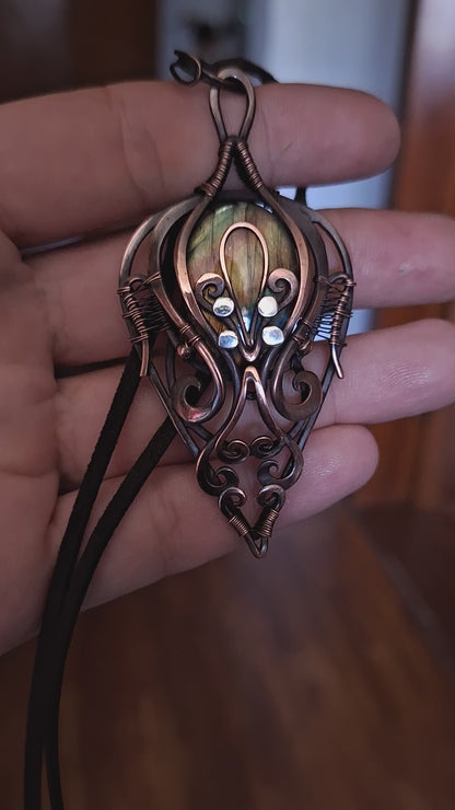 Magic 1001 nights jewelry antiqued pendant with natural labradorite