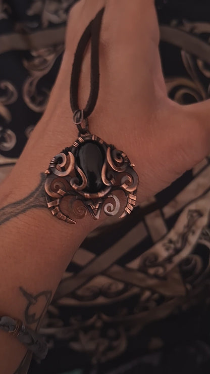 Ancient energy necklace. Shumerian babylon obsidian pendant